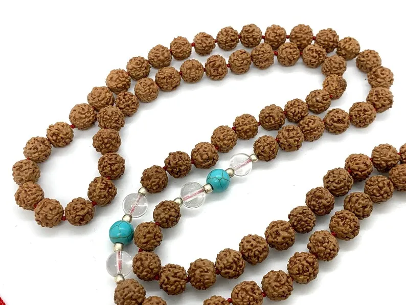 5 Mukhi Rudraksha mala bead necklace, 7 chakra mala, knotted mala