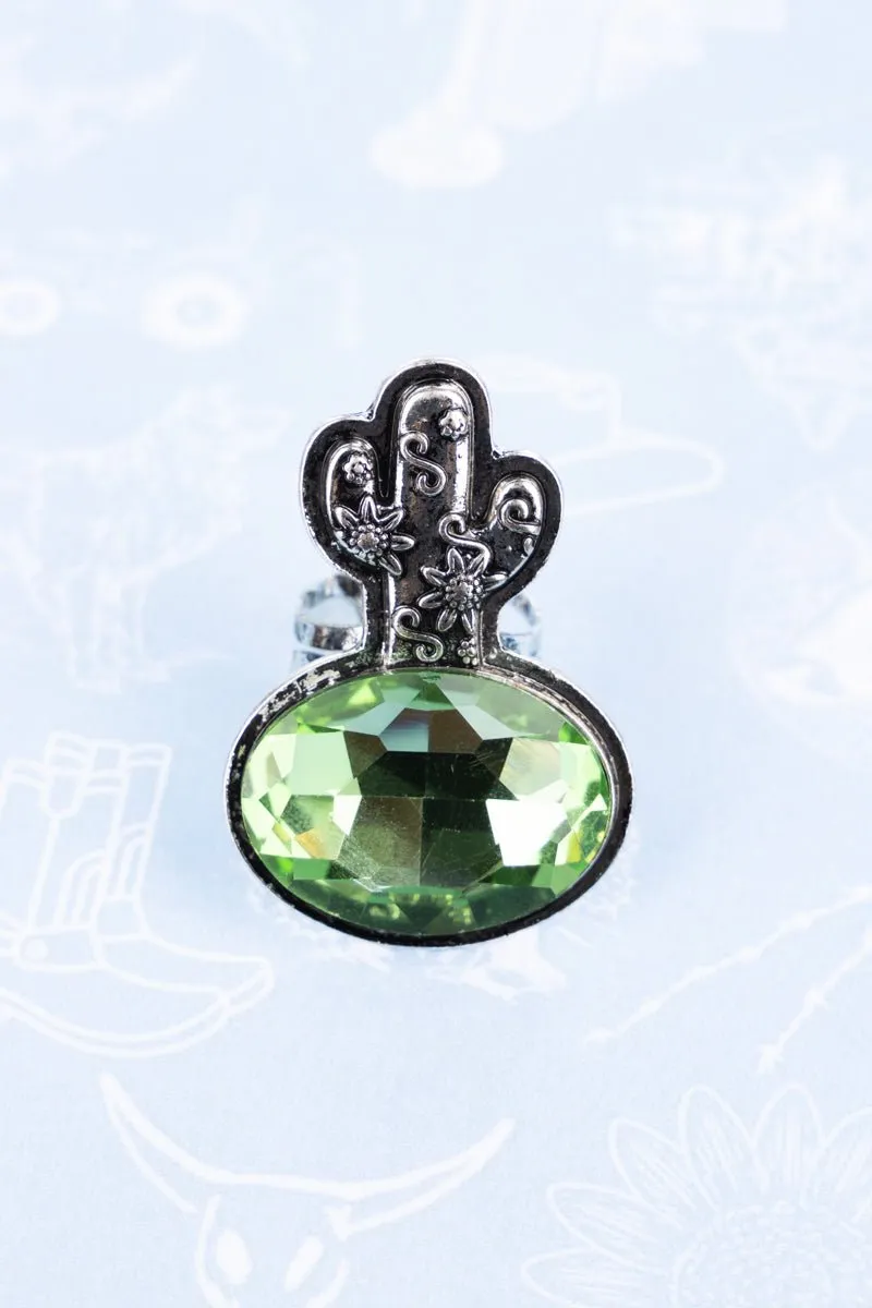 50% OFF! Green Floral Cactus Silvertone Ring