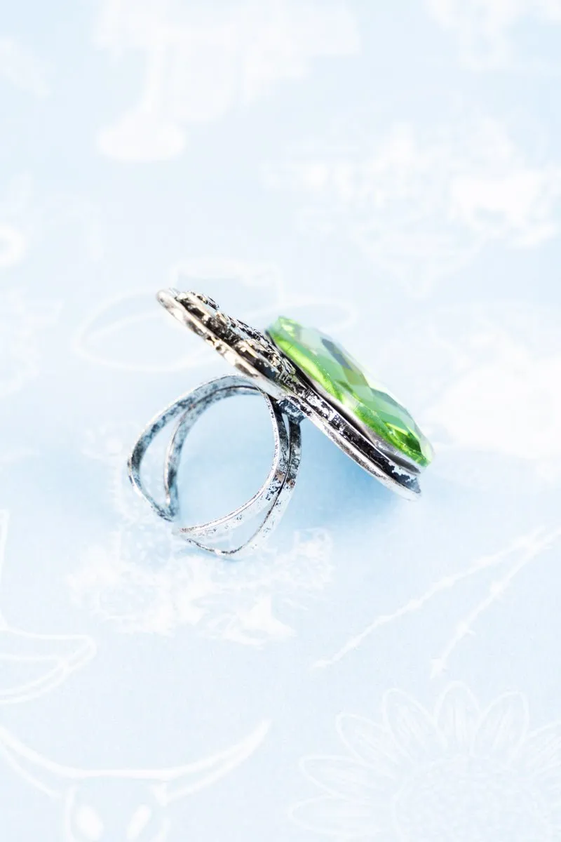 50% OFF! Green Floral Cactus Silvertone Ring
