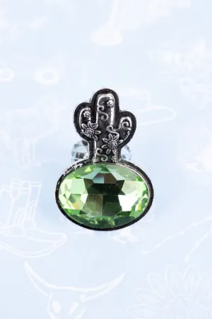 50% OFF! Green Floral Cactus Silvertone Ring