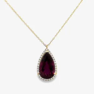 5.02CT Rubellite Tourmaline Diamond Halo Necklace