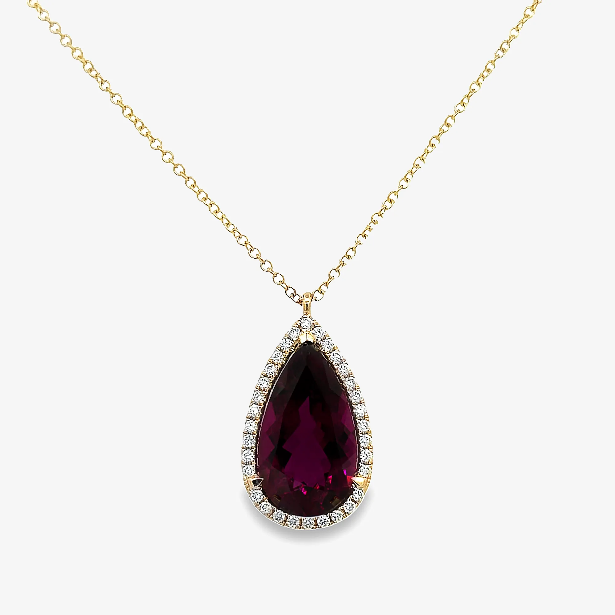 5.02CT Rubellite Tourmaline Diamond Halo Necklace