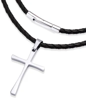 555Jewelry Stainless Steel Cross Braided Rope Cord Necklace For Men Women 18-24'' Inches