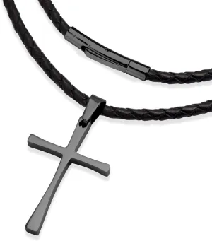 555Jewelry Stainless Steel Cross Braided Rope Cord Necklace For Men Women 18-24'' Inches