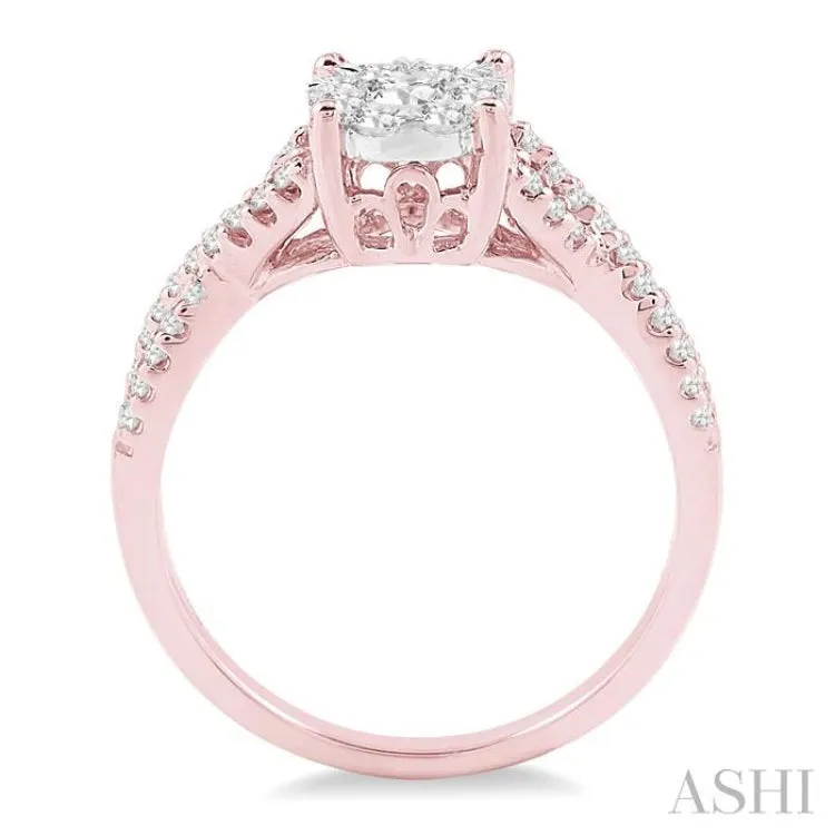 5/8 Ctw Lovebright Round Cut Diamond Engagement Ring in 14K Rose and White Gold