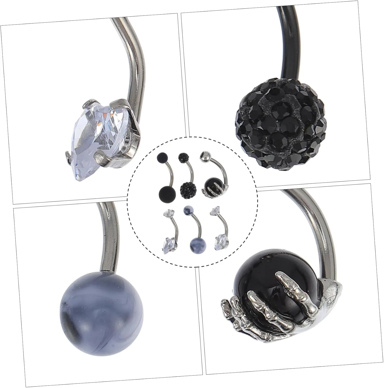 6 Pcs 1 Set Navel Ring Set Beautiful Belly Rings Belly Piercing Jewelries Fashionable Navel Rings