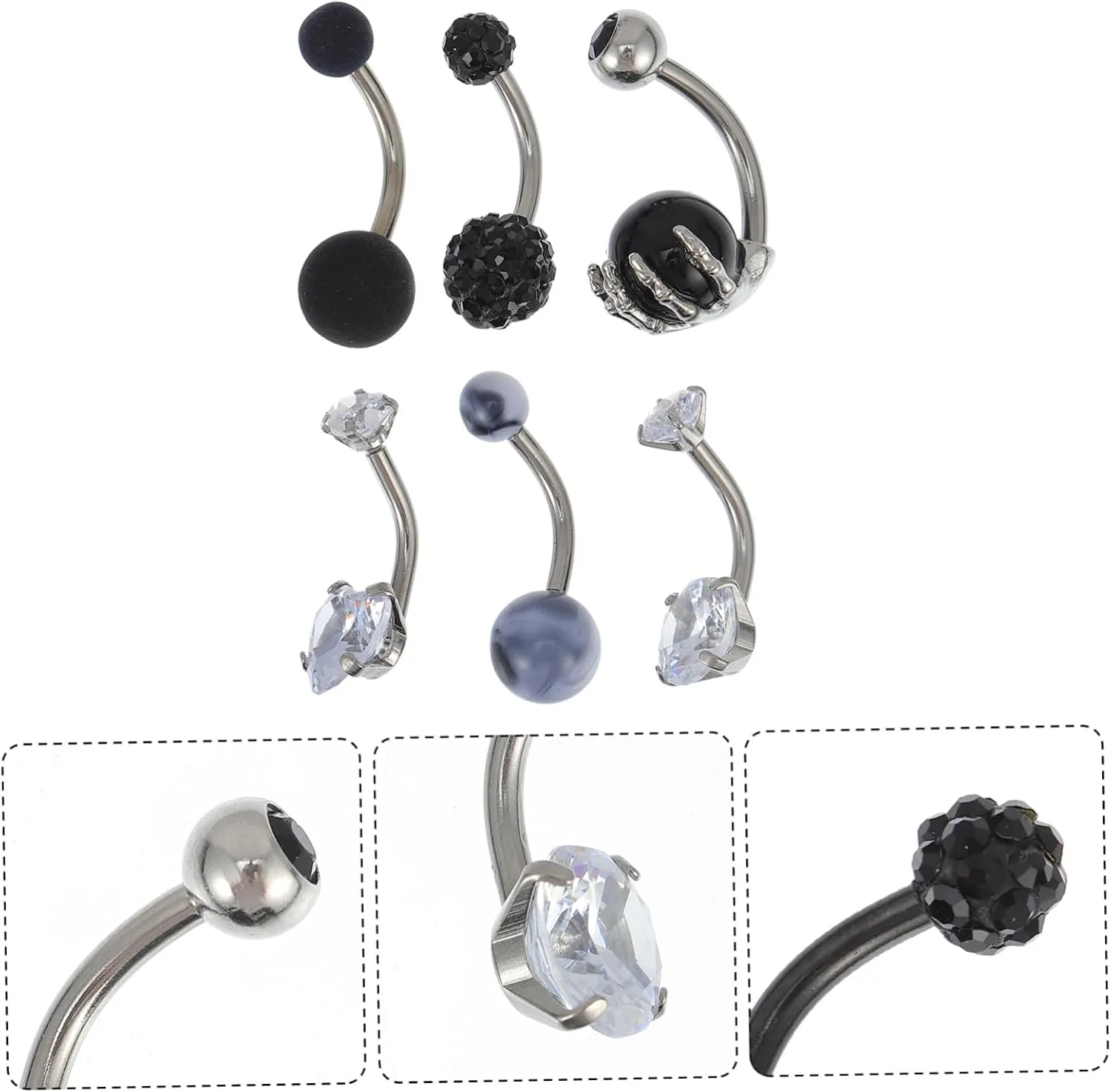 6 Pcs 1 Set Navel Ring Set Beautiful Belly Rings Belly Piercing Jewelries Fashionable Navel Rings