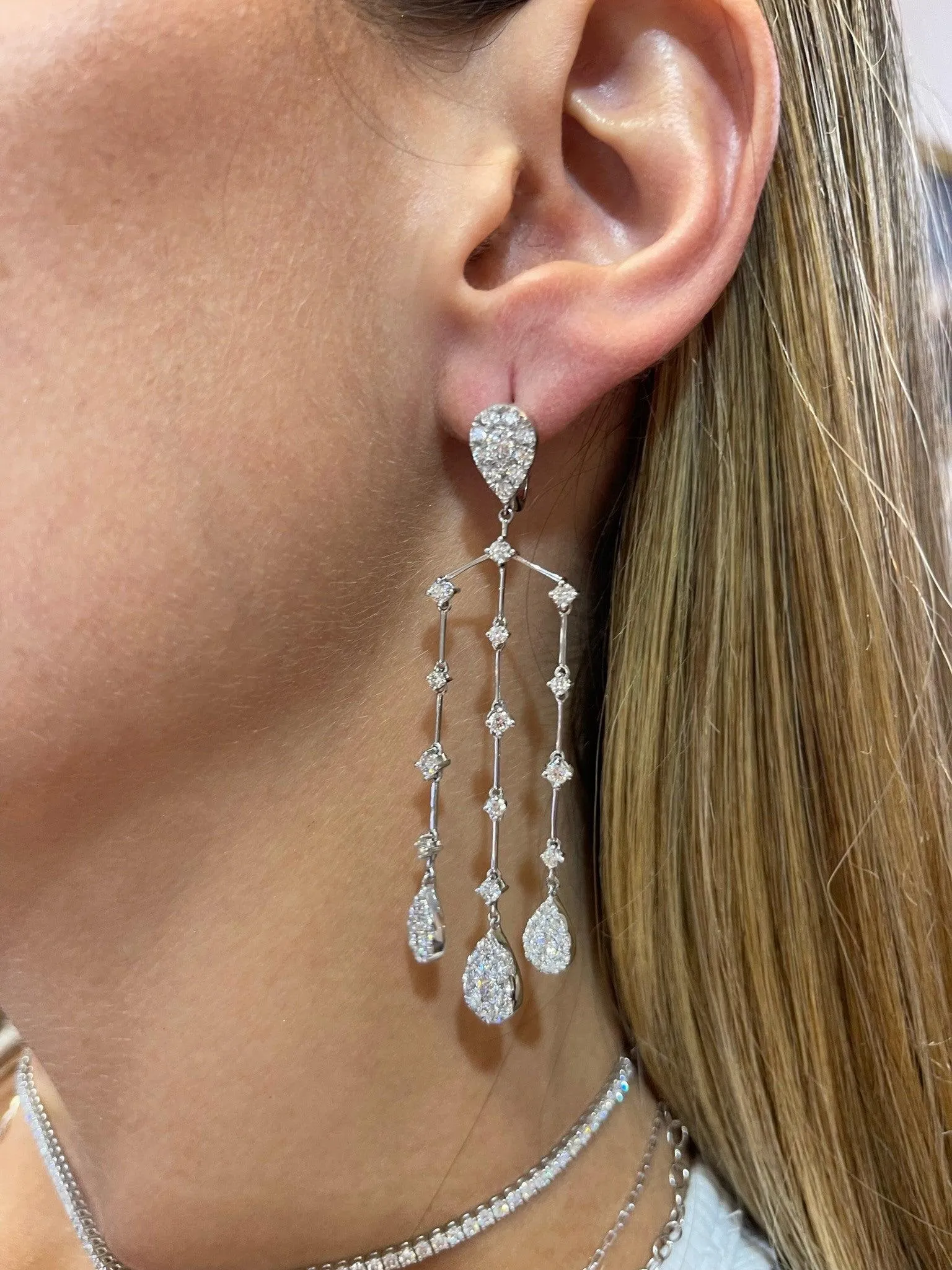 6.12 ct Illusion Set Chandelier Earrings