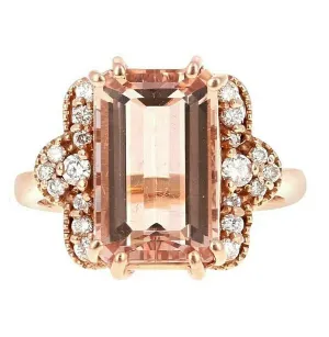6.35 Carats Exquisite Natural Morganite and Diamond 14K Solid Rose Gold Ring