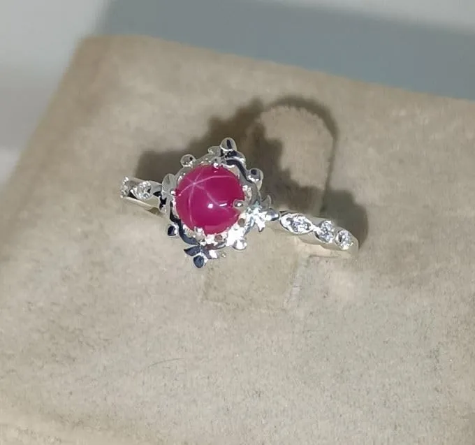 6mm Round Pink Lindy Star Sapphire Ring 925 Sterling Silver Handmade 6 Rays Star Sapphire Rings Birthday Gifts