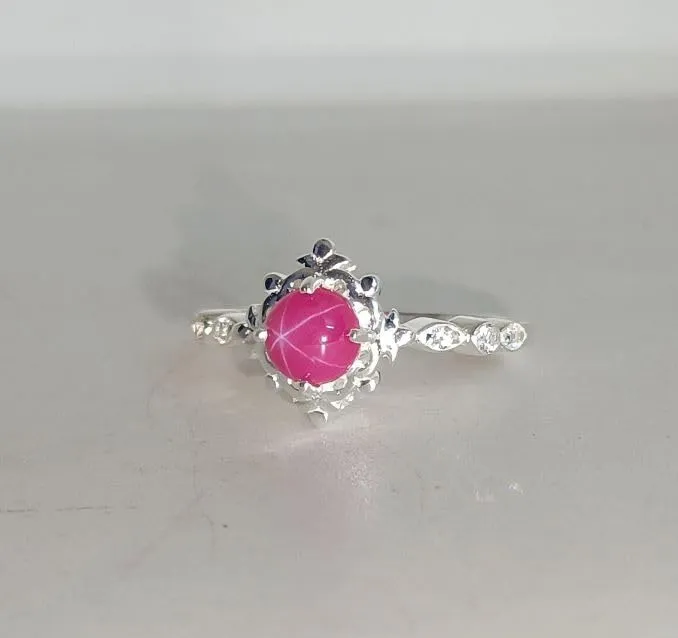 6mm Round Pink Lindy Star Sapphire Ring 925 Sterling Silver Handmade 6 Rays Star Sapphire Rings Birthday Gifts