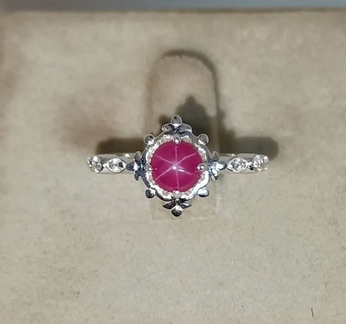 6mm Round Pink Lindy Star Sapphire Ring 925 Sterling Silver Handmade 6 Rays Star Sapphire Rings Birthday Gifts