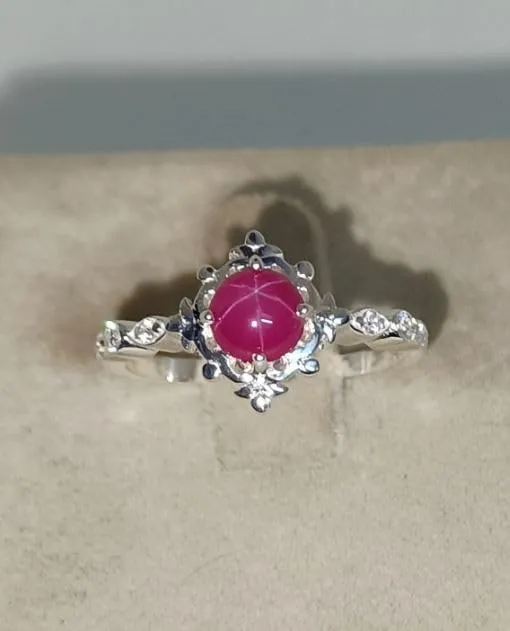 6mm Round Pink Lindy Star Sapphire Ring 925 Sterling Silver Handmade 6 Rays Star Sapphire Rings Birthday Gifts