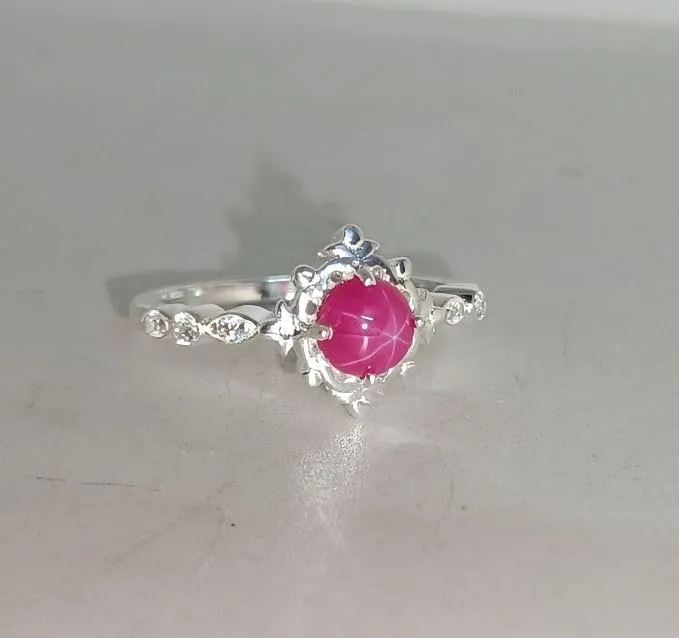 6mm Round Pink Lindy Star Sapphire Ring 925 Sterling Silver Handmade 6 Rays Star Sapphire Rings Birthday Gifts