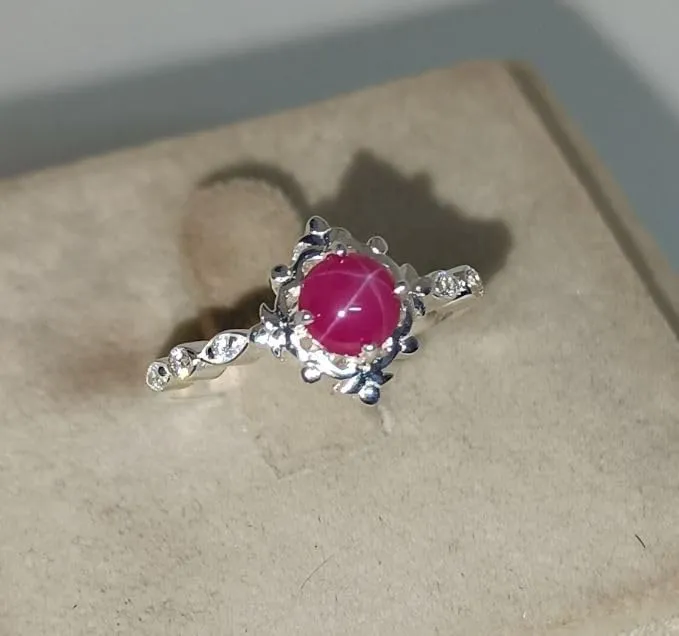 6mm Round Pink Lindy Star Sapphire Ring 925 Sterling Silver Handmade 6 Rays Star Sapphire Rings Birthday Gifts