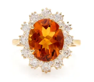 7.15 Carats Exquisite Natural Madeira Citrine and Diamond 14K Solid Yellow Gold Ring