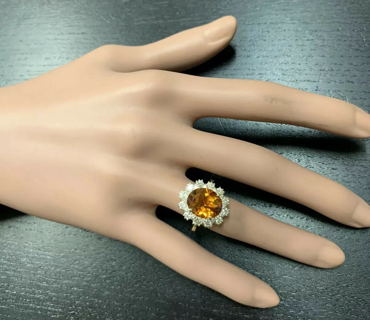 7.15 Carats Exquisite Natural Madeira Citrine and Diamond 14K Solid Yellow Gold Ring