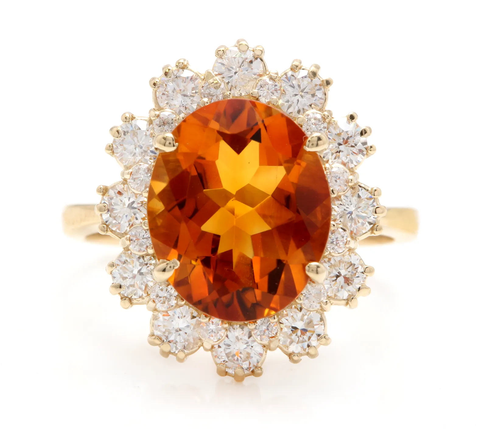 7.15 Carats Exquisite Natural Madeira Citrine and Diamond 14K Solid Yellow Gold Ring