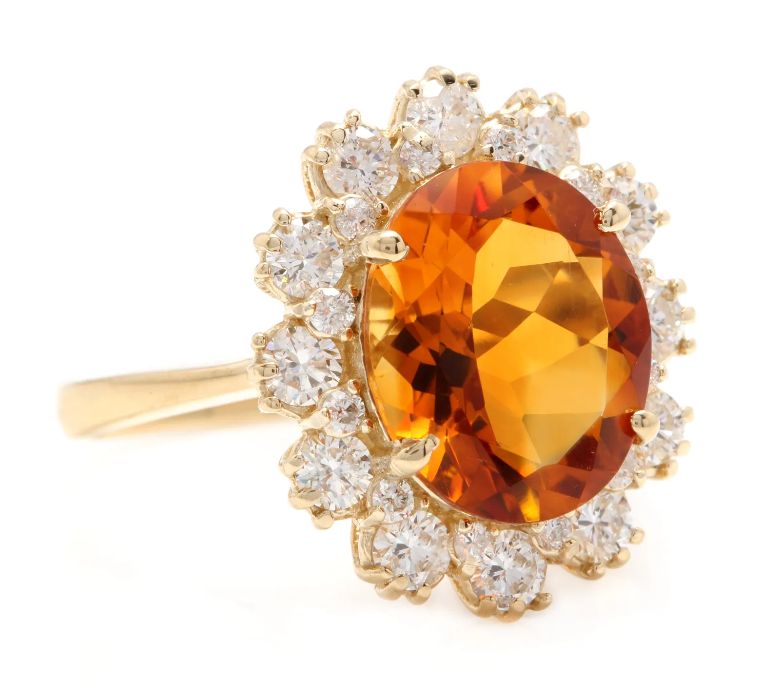7.15 Carats Exquisite Natural Madeira Citrine and Diamond 14K Solid Yellow Gold Ring