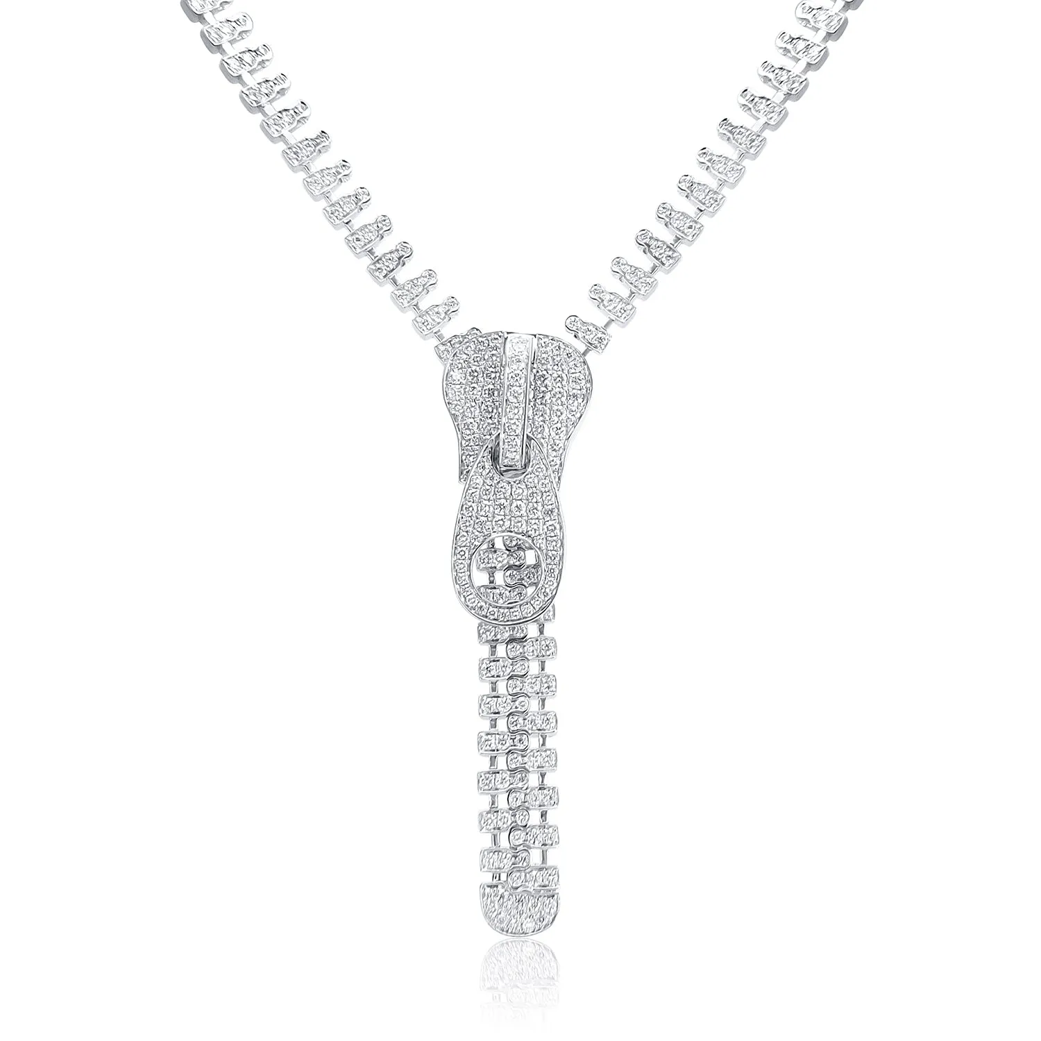 7.42 Carat Natural Diamond  Zipper Tennis Necklace in 18K White Gold