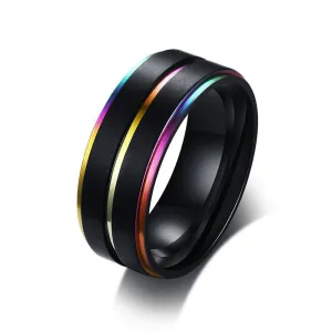 8mm Black Tungsten Carbide Magnificent Unisex Rainbow Rings