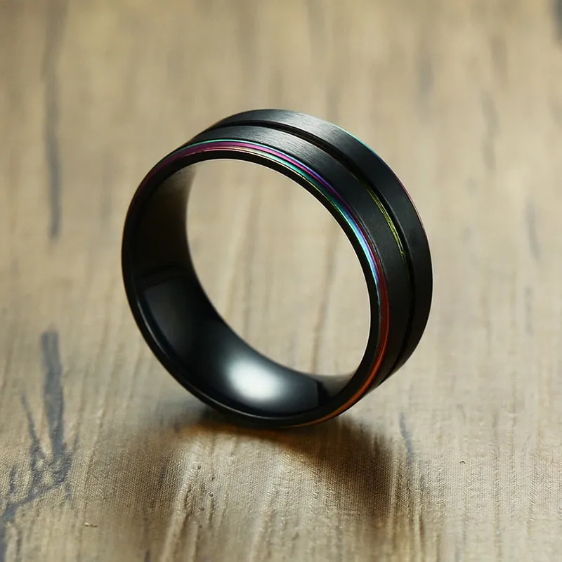 8mm Black Tungsten Carbide Magnificent Unisex Rainbow Rings