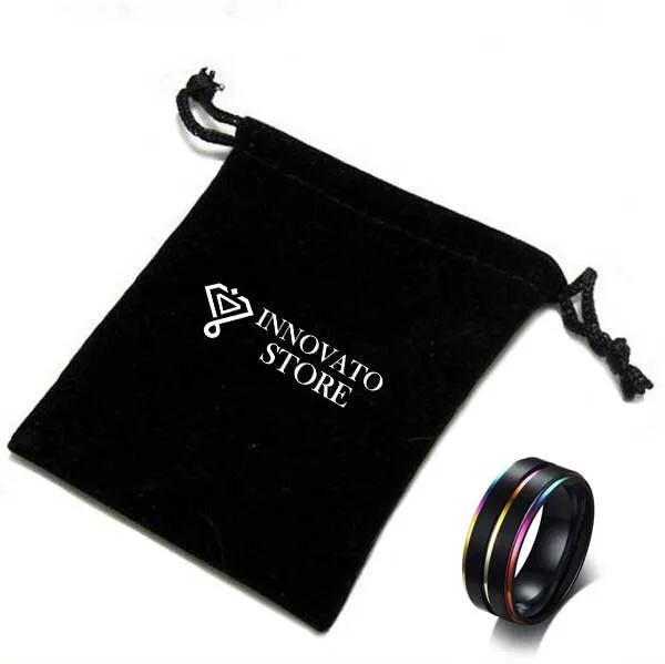 8mm Black Tungsten Carbide Magnificent Unisex Rainbow Rings