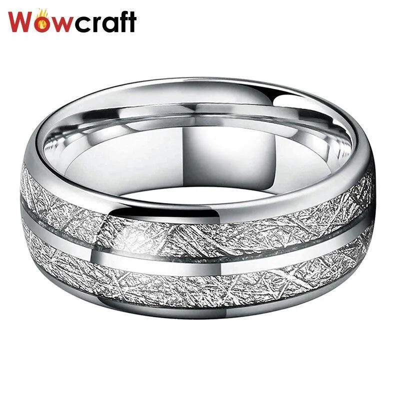 8mm Wedding Bands Tungsten Carbide Rings for Men Women Domed Meteorite