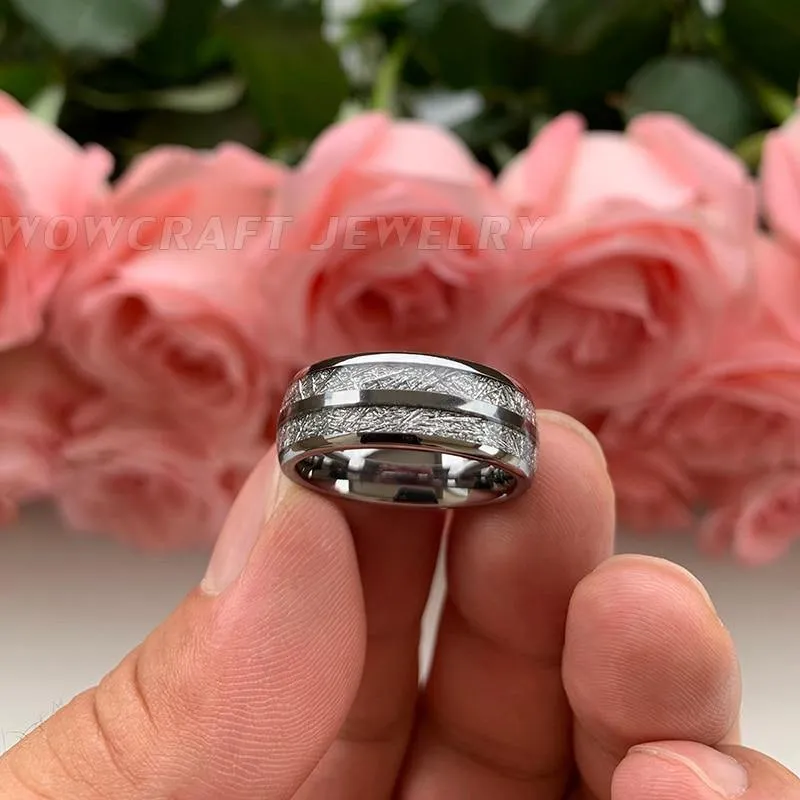 8mm Wedding Bands Tungsten Carbide Rings for Men Women Domed Meteorite