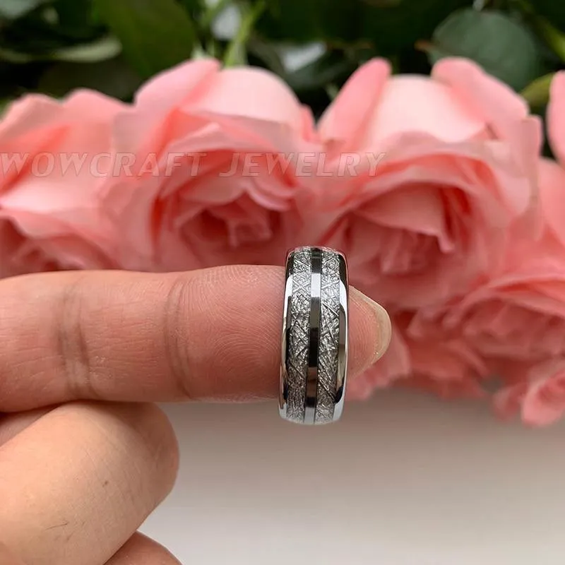8mm Wedding Bands Tungsten Carbide Rings for Men Women Domed Meteorite