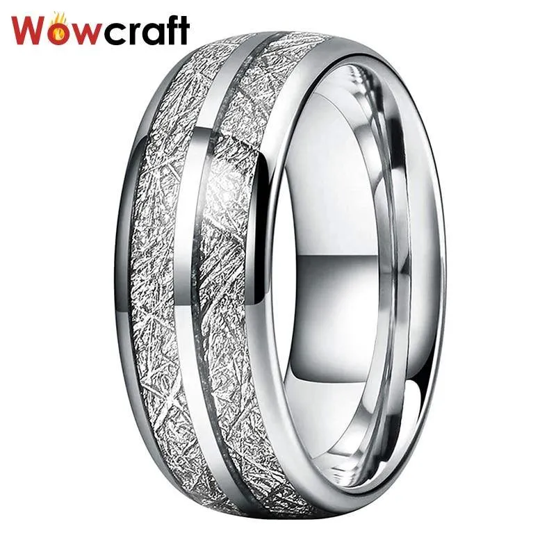 8mm Wedding Bands Tungsten Carbide Rings for Men Women Domed Meteorite