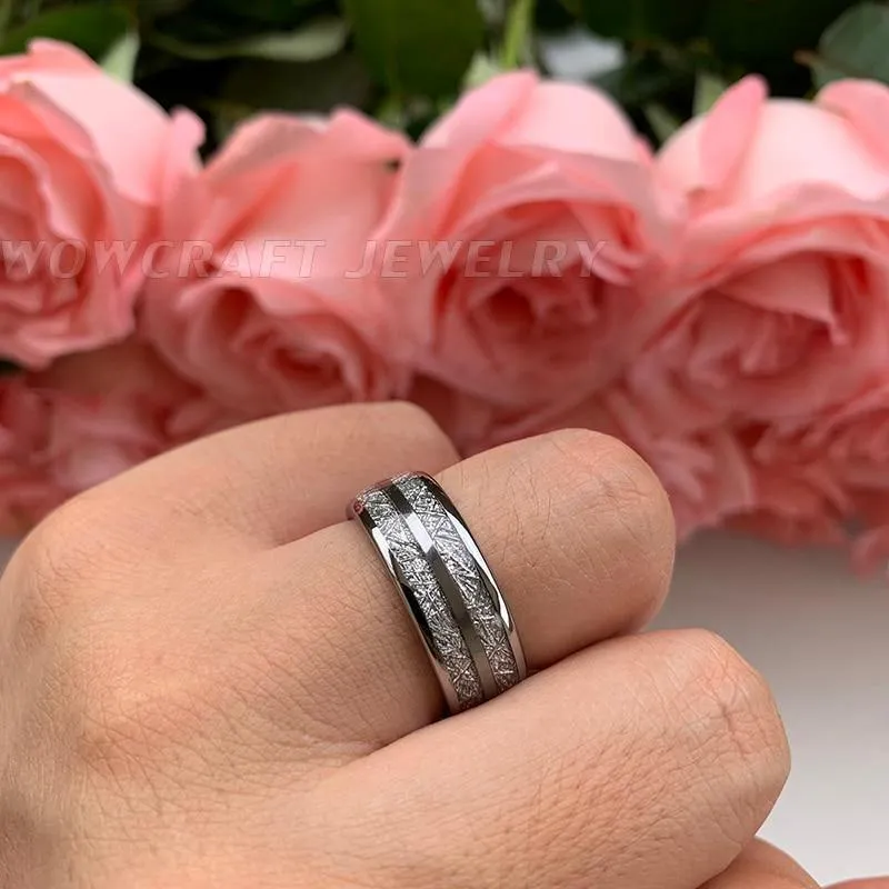 8mm Wedding Bands Tungsten Carbide Rings for Men Women Domed Meteorite