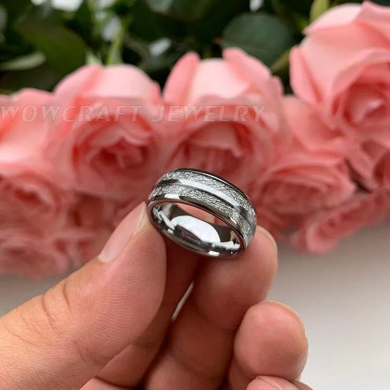 8mm Wedding Bands Tungsten Carbide Rings for Men Women Domed Meteorite