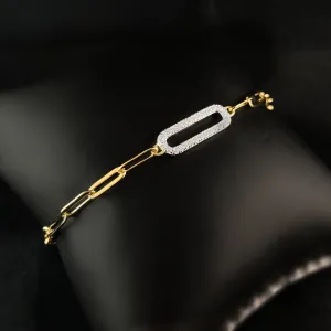 925 Sterling Silver and 18 Carat Gold Plated Bracelet with CZ Crystal Accent - Elle Jewelry