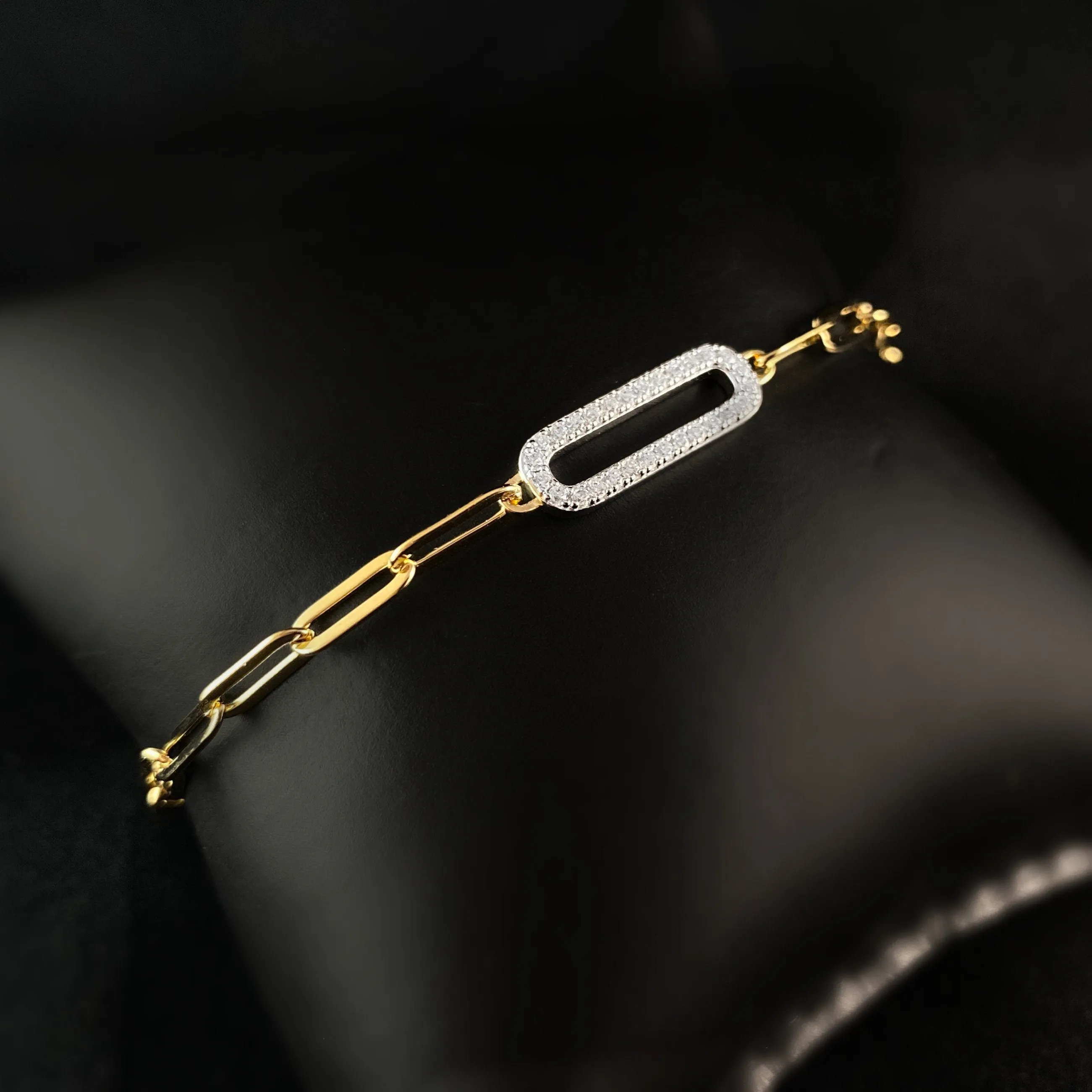925 Sterling Silver and 18 Carat Gold Plated Bracelet with CZ Crystal Accent - Elle Jewelry