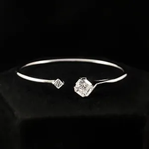 925 Sterling Silver and Asscher Cut CZ Stone Cuff Bracelet  - Elle Jewelry
