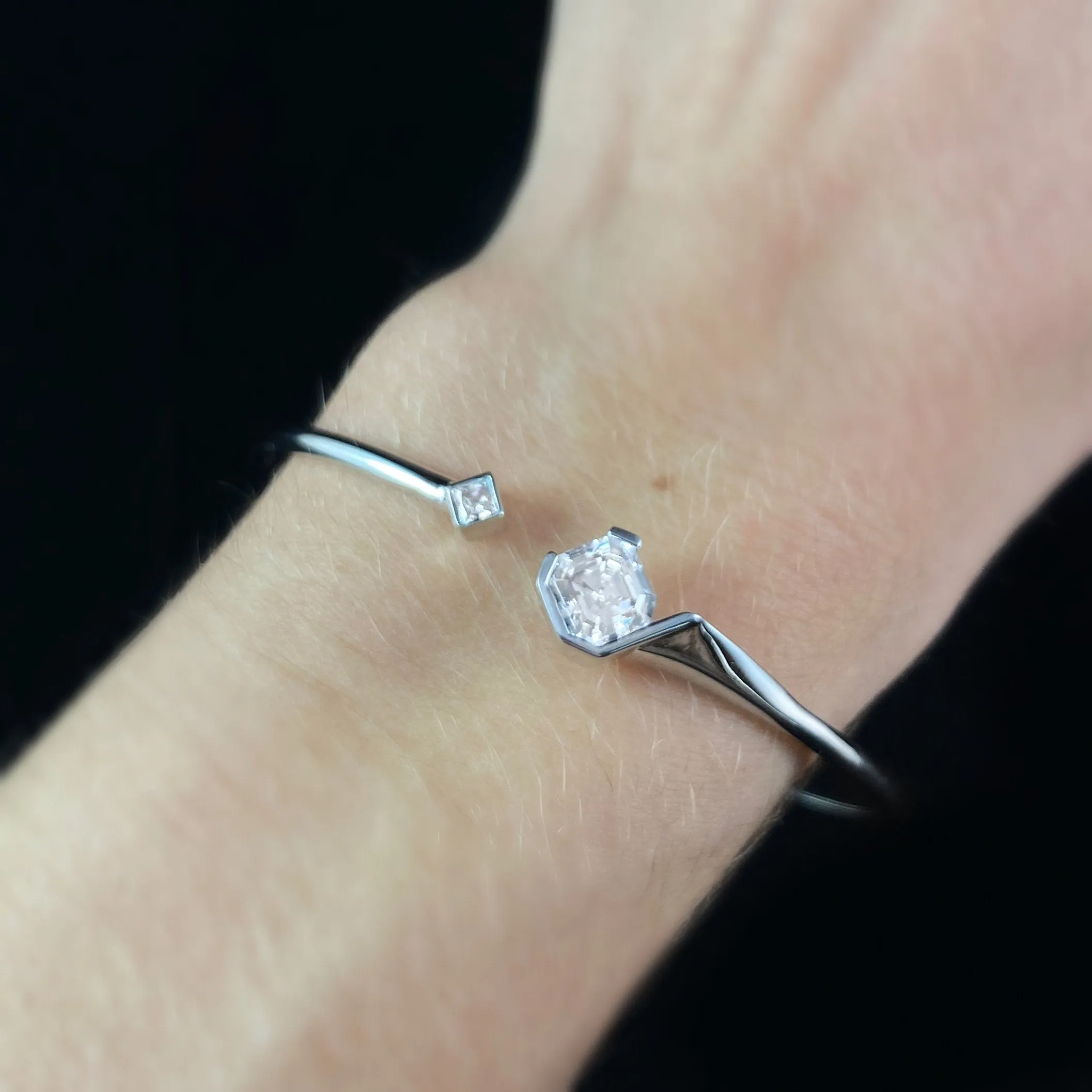 925 Sterling Silver and Asscher Cut CZ Stone Cuff Bracelet  - Elle Jewelry