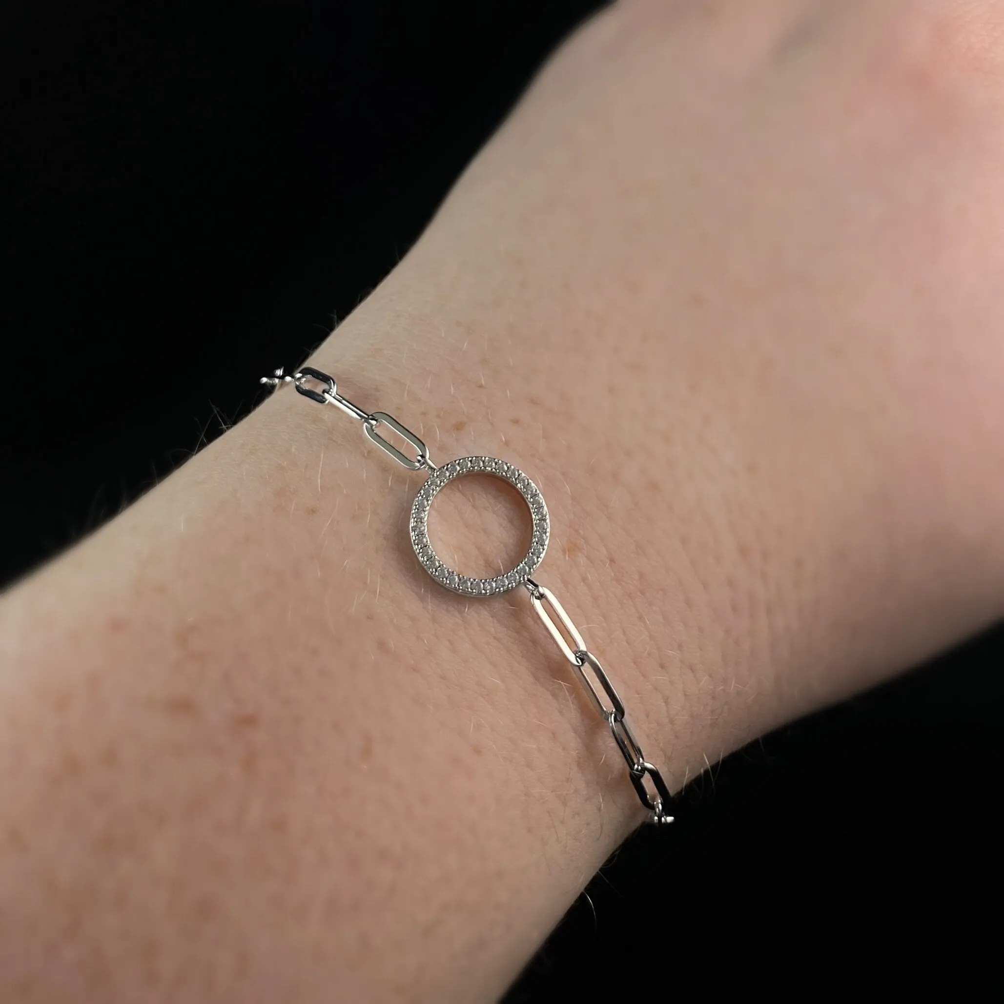 925 Sterling Silver and CZ Crystal Hoop Bracelet  - Elle Jewelry