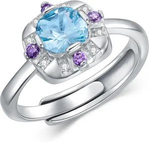 925 Sterling Silver Aquamarine Ring Birthstone Rings for Women Cushion Cut Gemstone Engagement Rings Channel Set March Birthstone Anniversary Ring Size 7