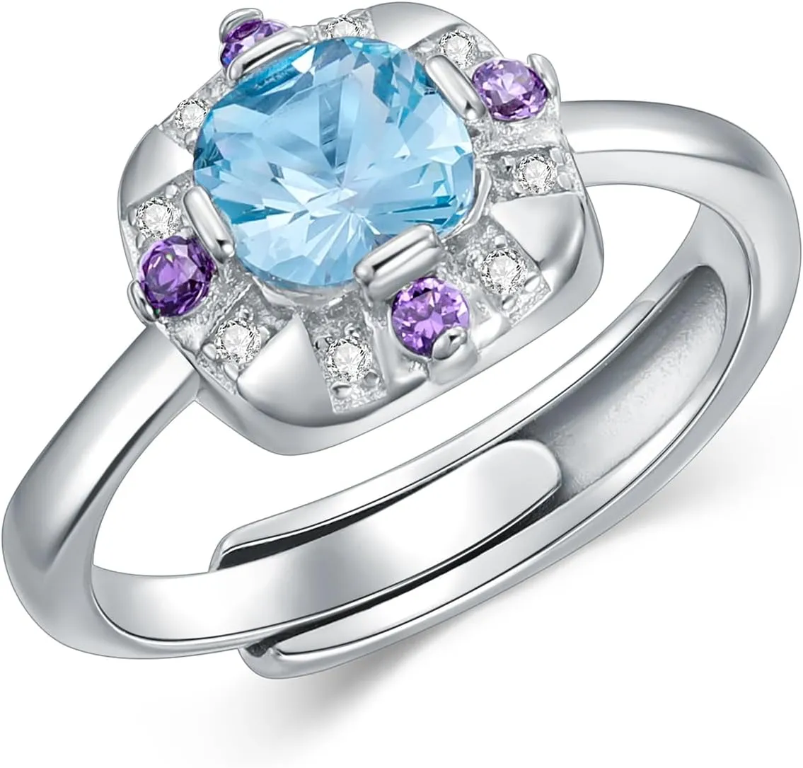 925 Sterling Silver Aquamarine Ring Birthstone Rings for Women Cushion Cut Gemstone Engagement Rings Channel Set March Birthstone Anniversary Ring Size 7