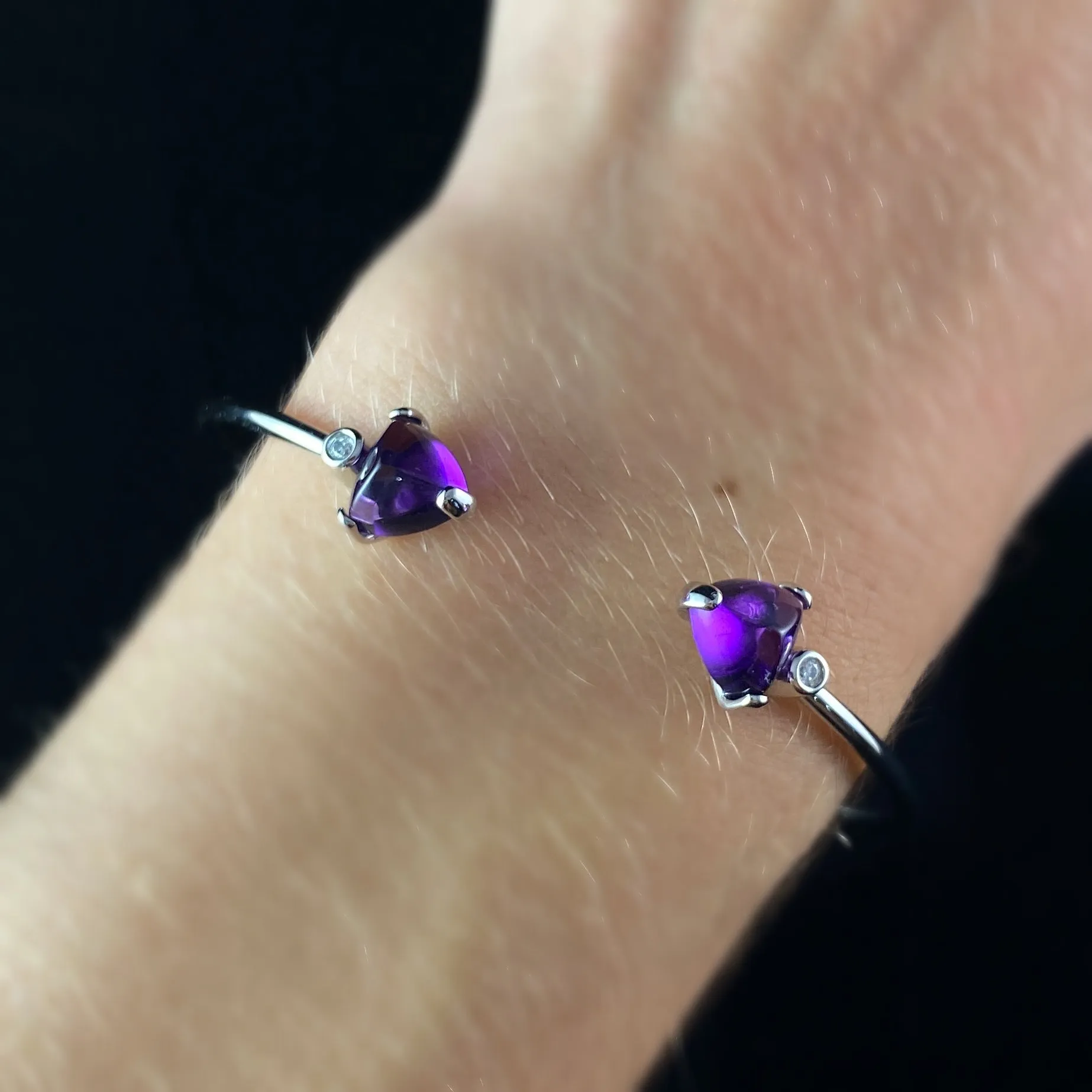925 Sterling Silver Cuff Bracelet with Amethyst Stones  - Elle Jewelry