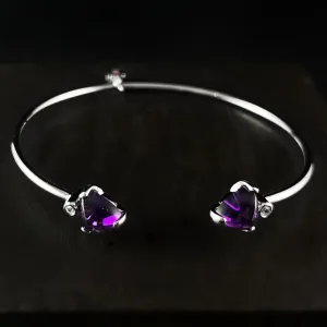 925 Sterling Silver Cuff Bracelet with Amethyst Stones  - Elle Jewelry