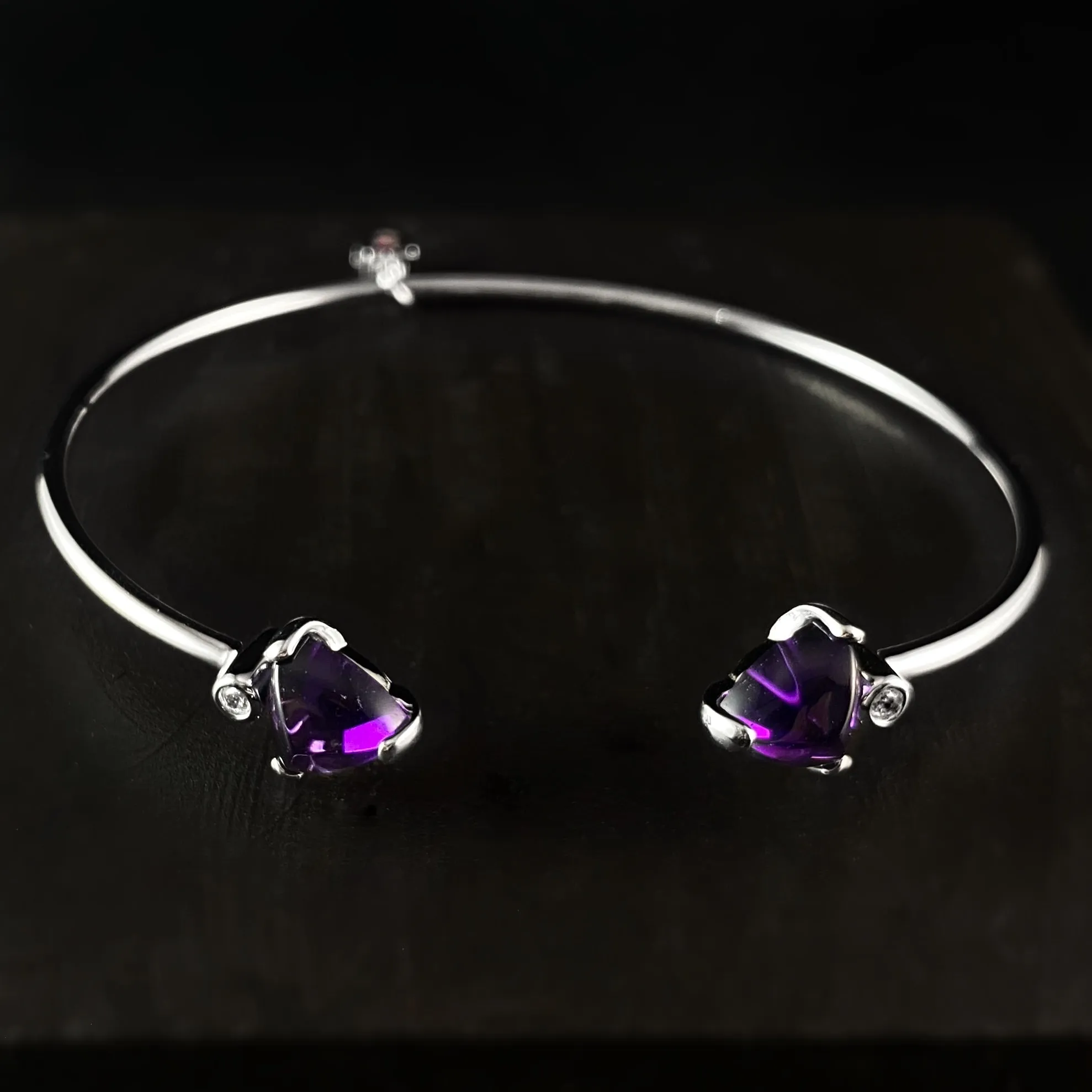 925 Sterling Silver Cuff Bracelet with Amethyst Stones  - Elle Jewelry