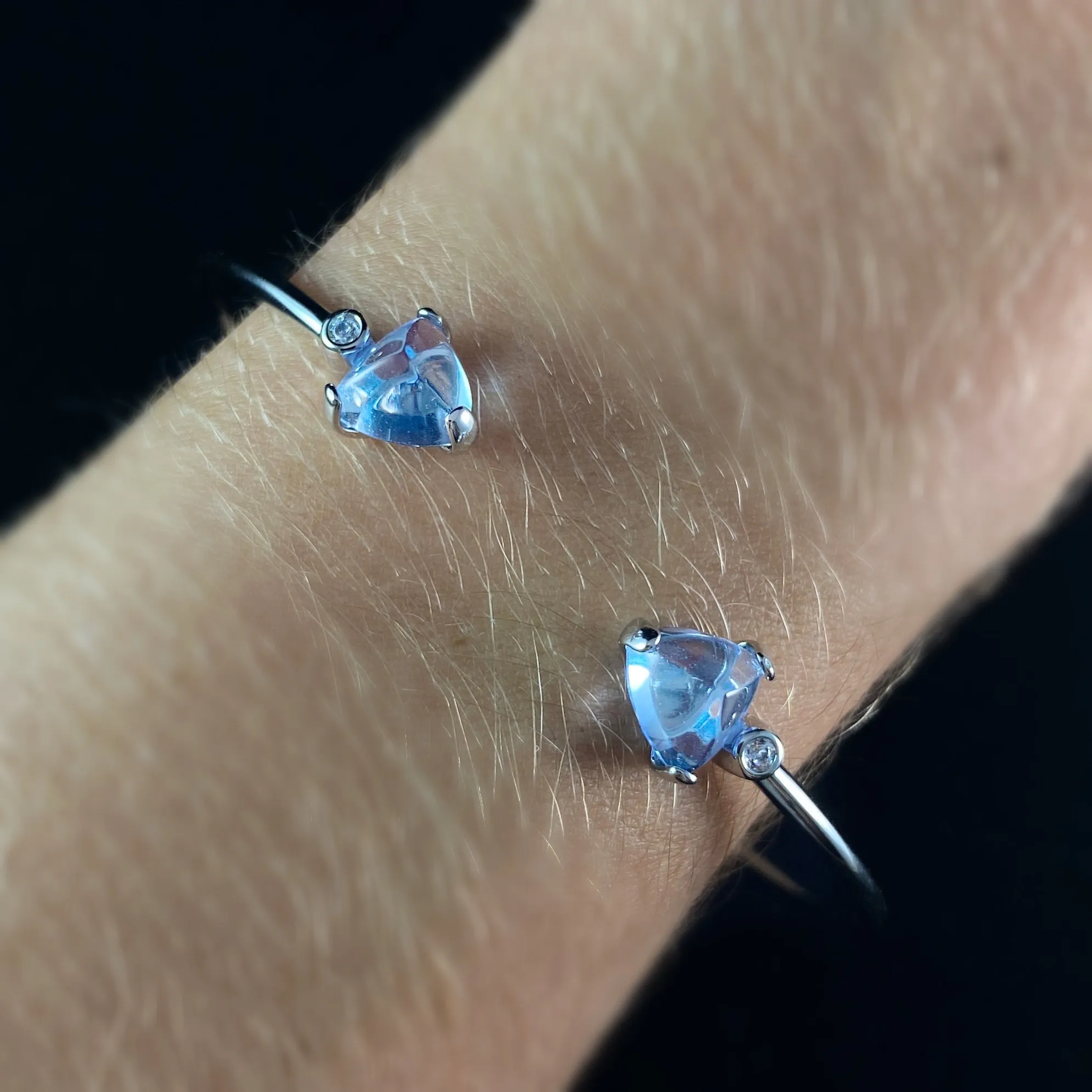 925 Sterling Silver Cuff Bracelet with Blue Quartz Stones  - Elle Jewelry