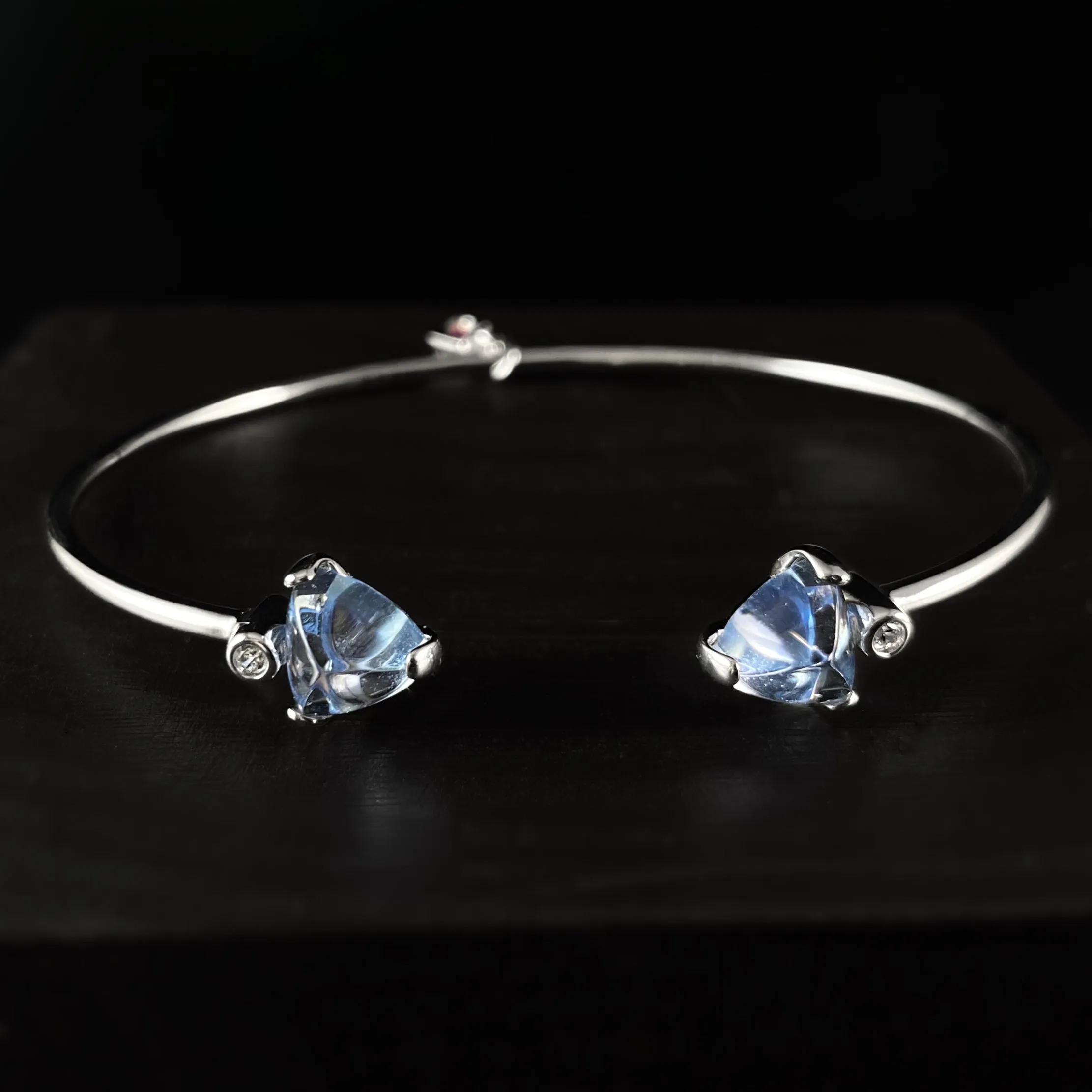 925 Sterling Silver Cuff Bracelet with Blue Quartz Stones  - Elle Jewelry