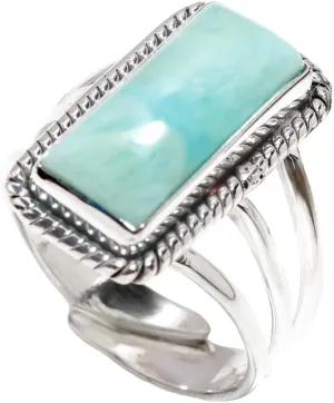 925 Sterling Silver Larimar Ring - Adjustable, Handmade Ring for Women