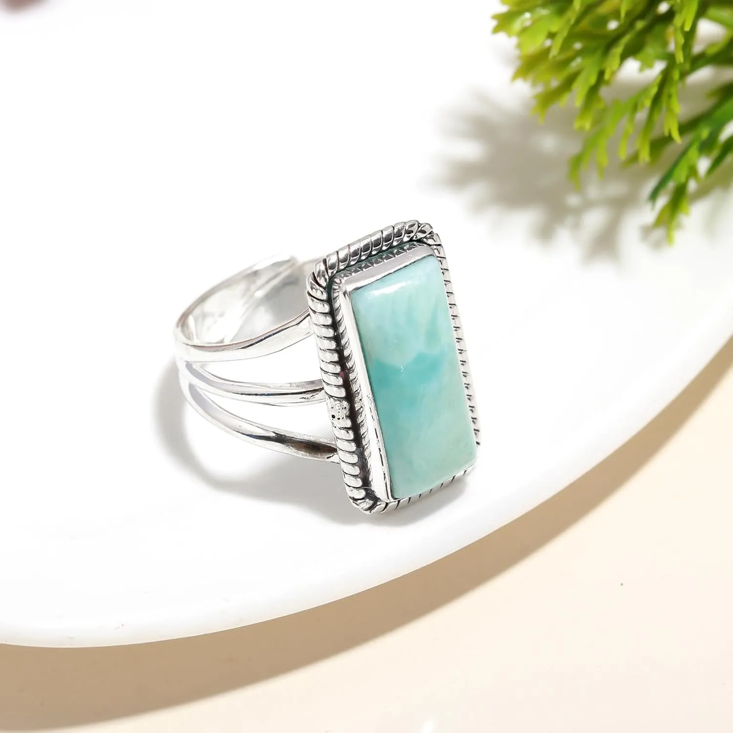 925 Sterling Silver Larimar Ring - Adjustable, Handmade Ring for Women