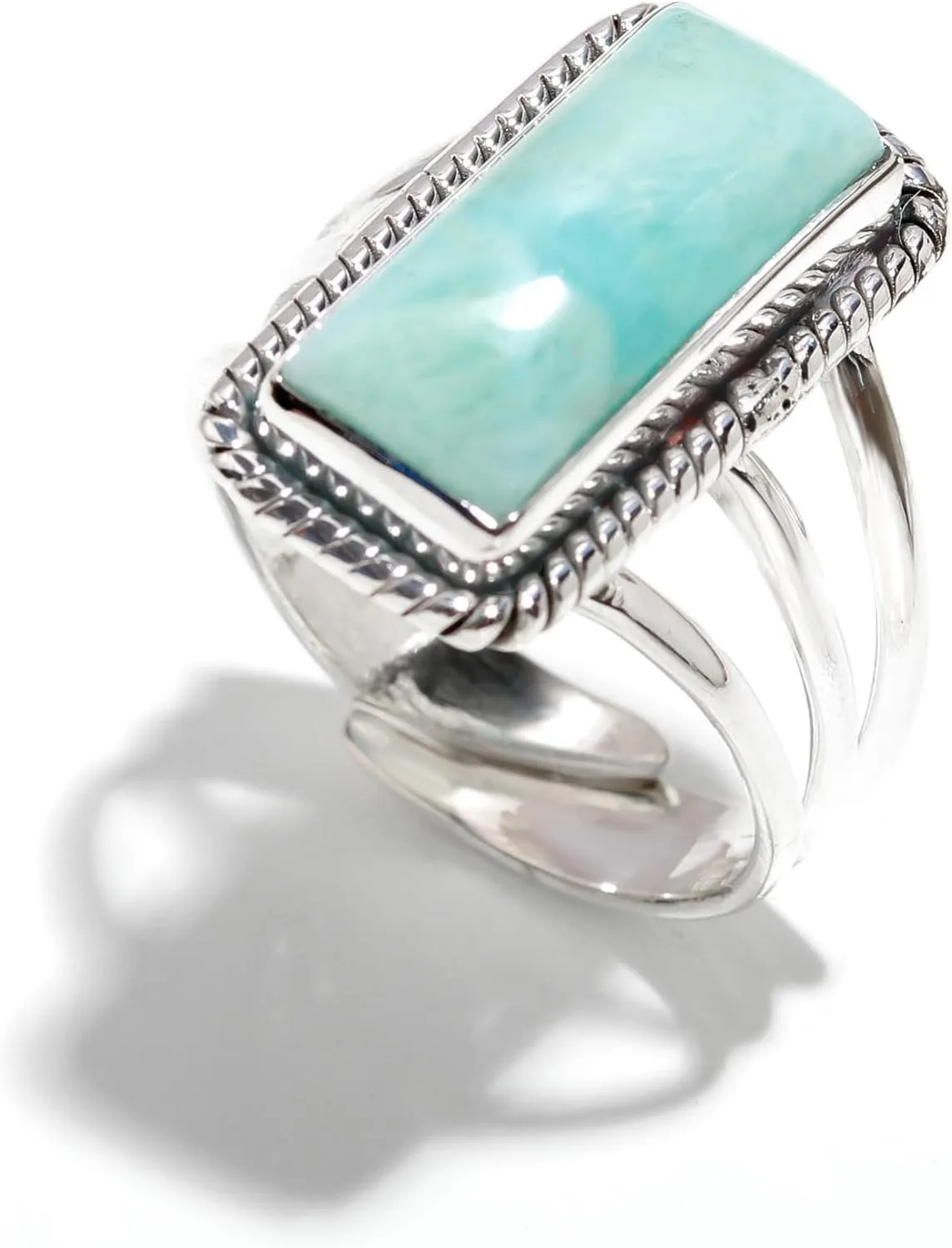 925 Sterling Silver Larimar Ring - Adjustable, Handmade Ring for Women