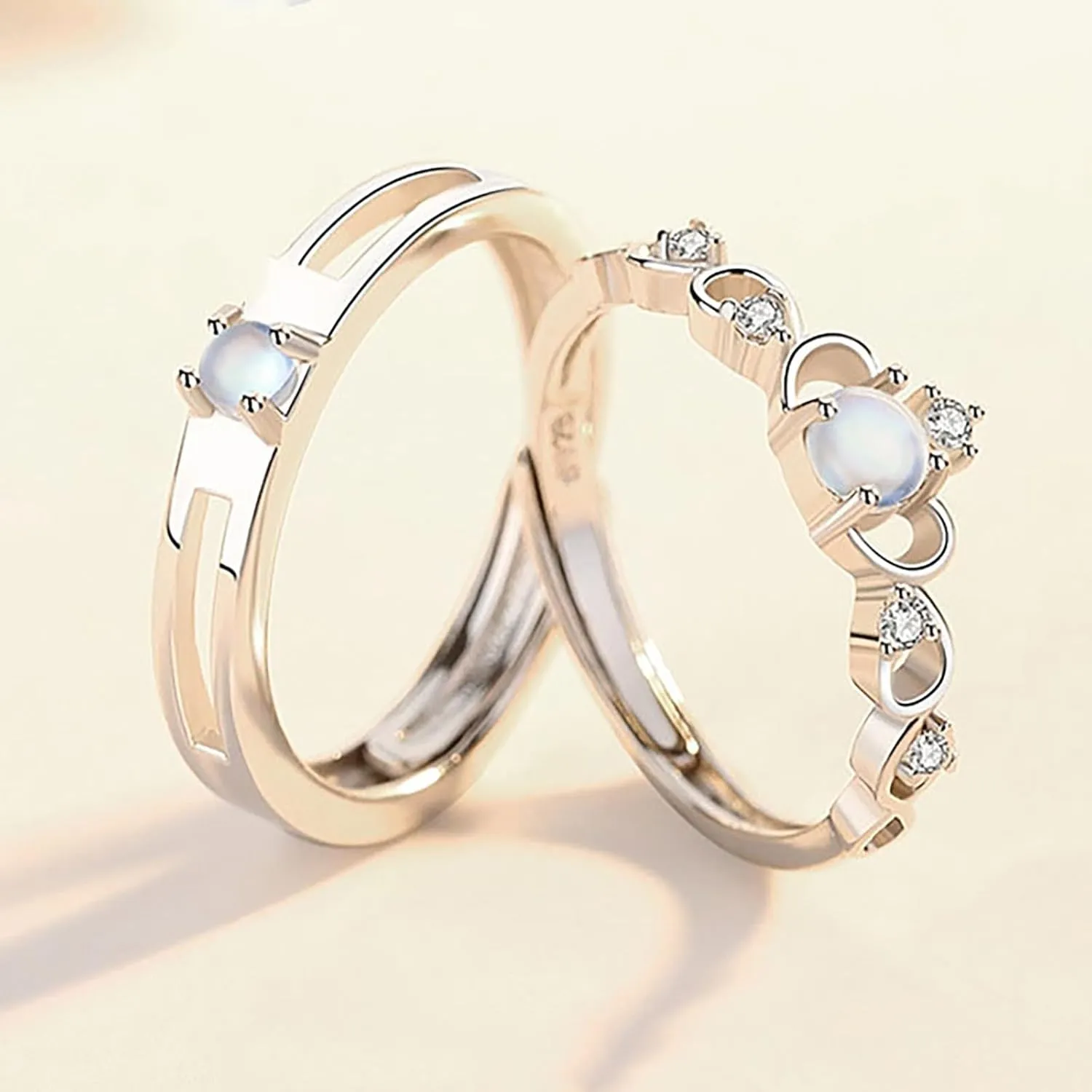 925 Sterling Silver Lovers Couple Rings Matching Crown Design Adjustable Open Wedding Ring Set for Men And Women