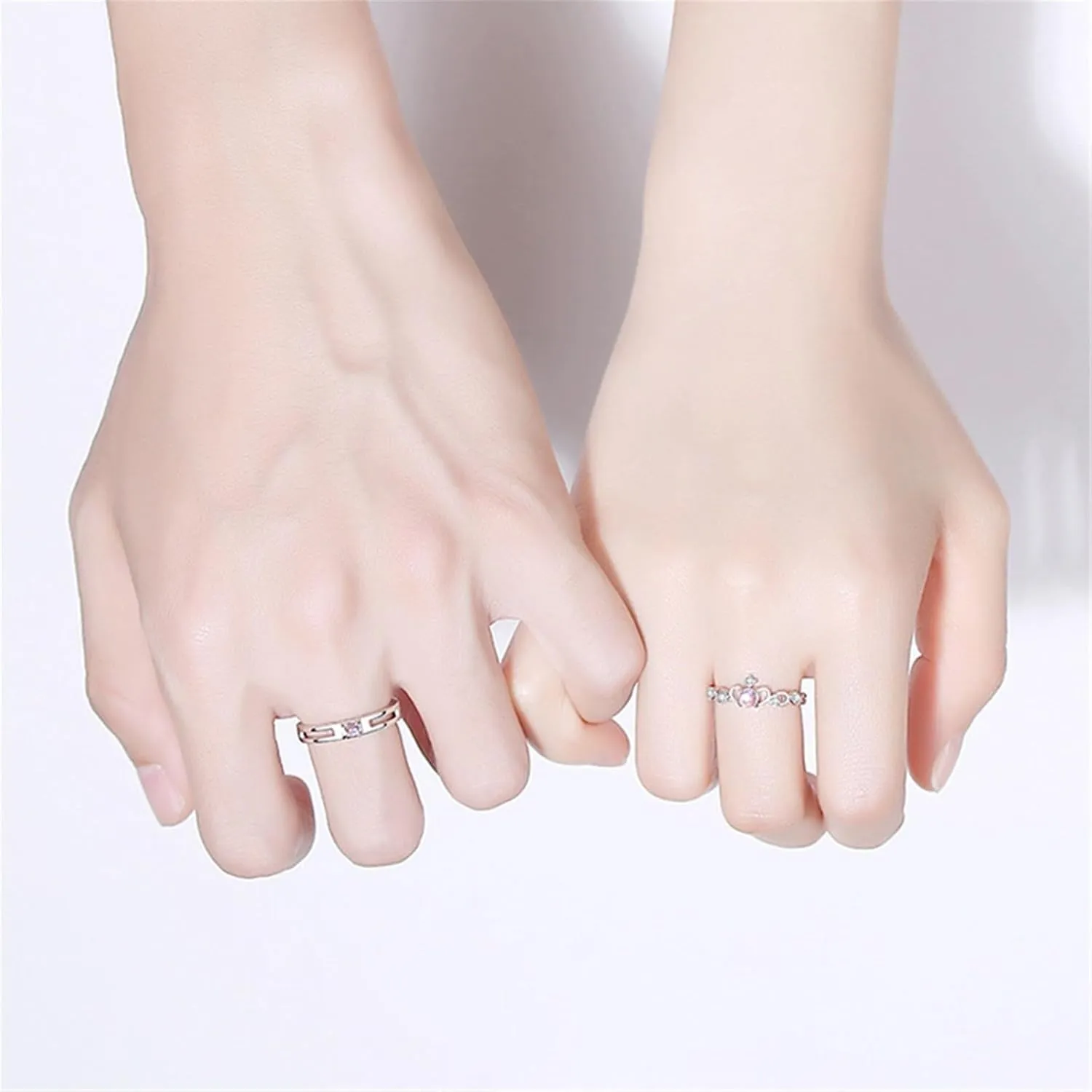 925 Sterling Silver Lovers Couple Rings Matching Crown Design Adjustable Open Wedding Ring Set for Men And Women